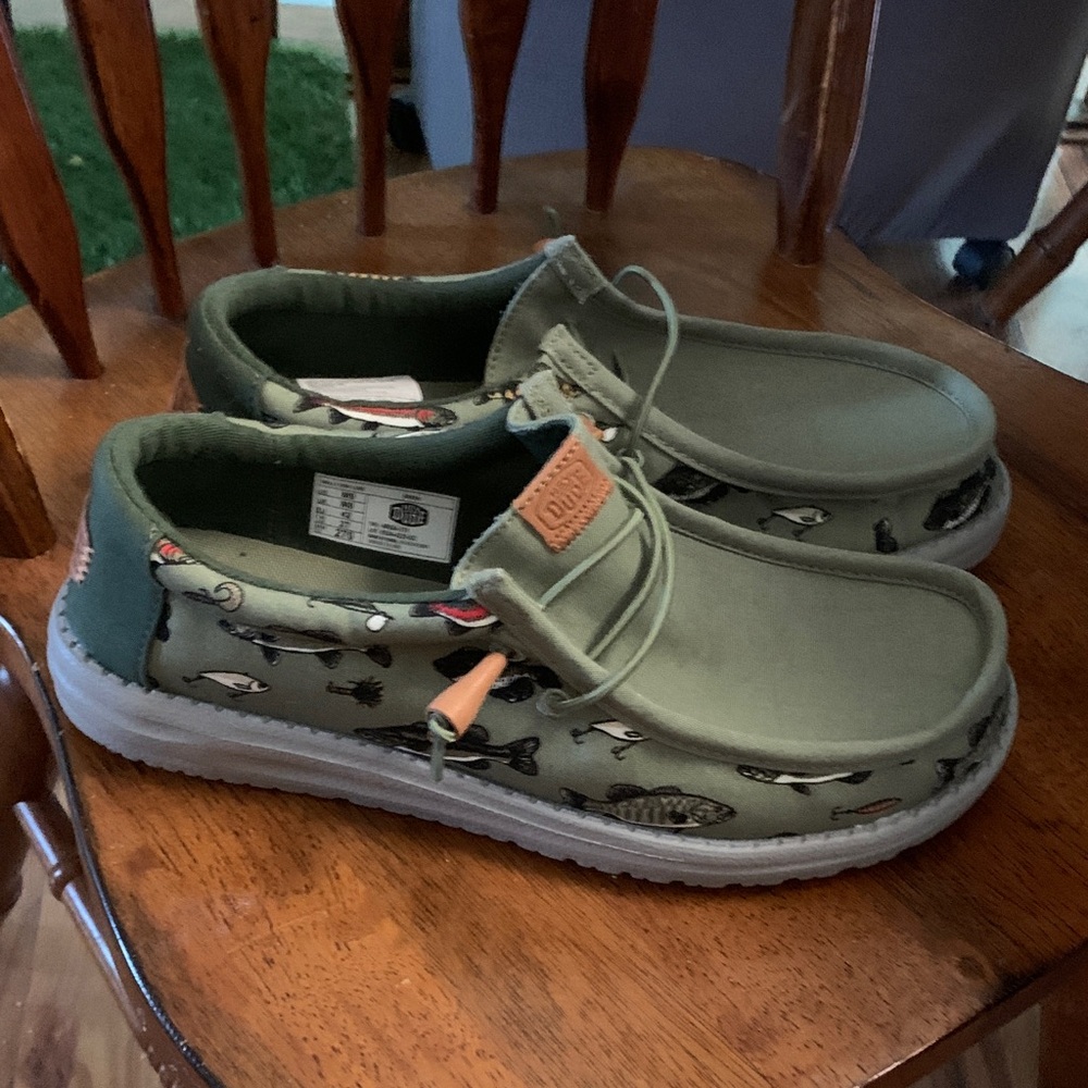 Men’s Hey Dude Green Fish Pattern Loafers